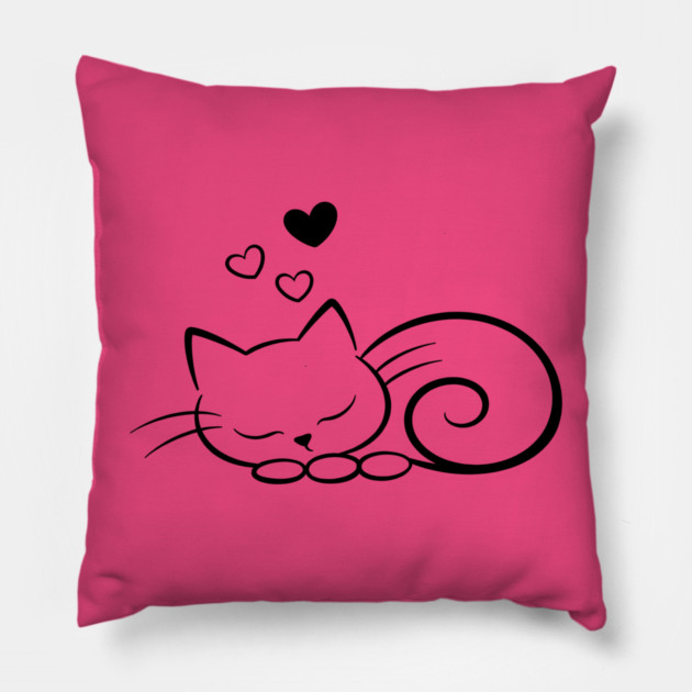 Minimal Sleeping Line Cat Art Pillow by Champanie's Store