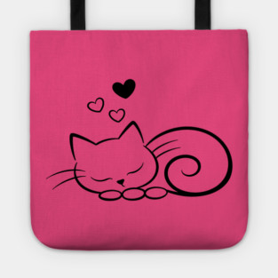 Minimal Sleeping Line Cat Art Tote