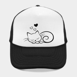 Minimal Sleeping Line Cat Art Hat