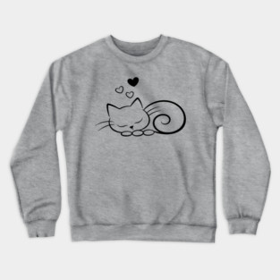 Minimal Sleeping Line Cat Art Crewneck Sweatshirt