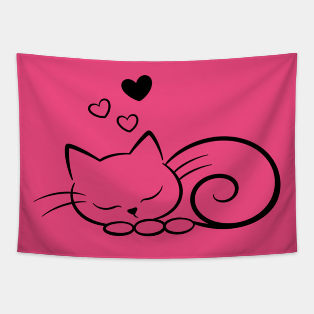 Minimal Sleeping Line Cat Art Tapestry by Champanie's Store