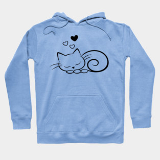Minimal Sleeping Line Cat Art Hoodie