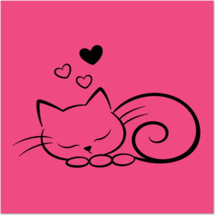 Minimal Sleeping Line Cat Art Posters and Art