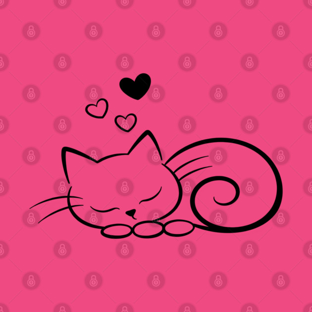 Minimal Sleeping Line Cat Art by Champanie's Store