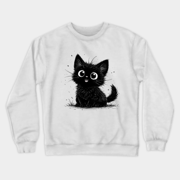 Adorable Black Kitten With Big Eyes Crewneck Sweatshirt by Champanie's Store