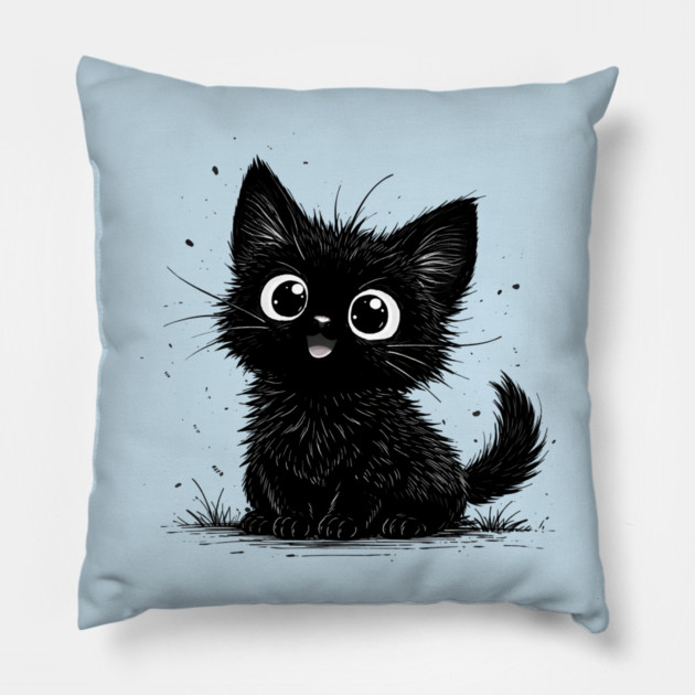 Adorable Black Kitten With Big Eyes Pillow by Champanie's Store
