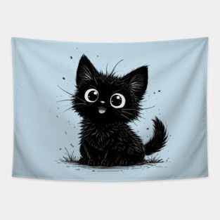 Adorable Black Kitten With Big Eyes Tapestry