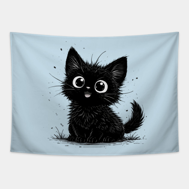 Adorable Black Kitten With Big Eyes Tapestry by Champanie's Store