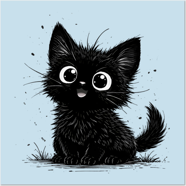 Adorable Black Kitten With Big Eyes Wall Art by Champanie's Store