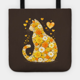 Blooming Cat With Yellow Flowers Tote