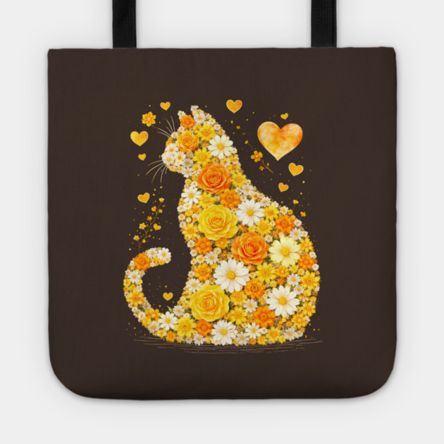Blooming Cat With Yellow Flowers Tote by Champanie's Store