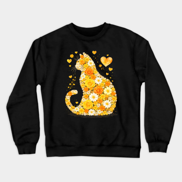 Blooming Cat With Yellow Flowers Crewneck Sweatshirt by Champanie's Store