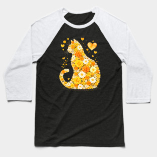 Blooming Cat With Yellow Flowers Baseball T-Shirt