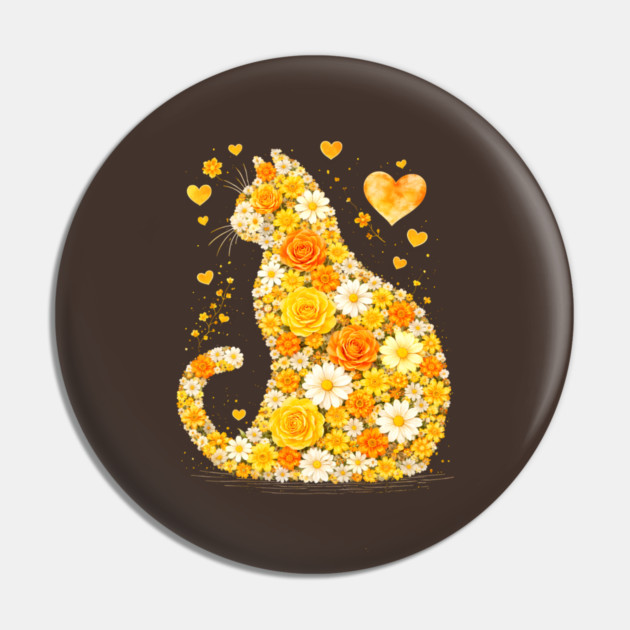 Blooming Cat With Yellow Flowers Pin by Champanie's Store