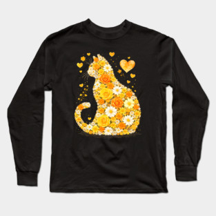 Blooming Cat With Yellow Flowers Long Sleeve T-Shirt