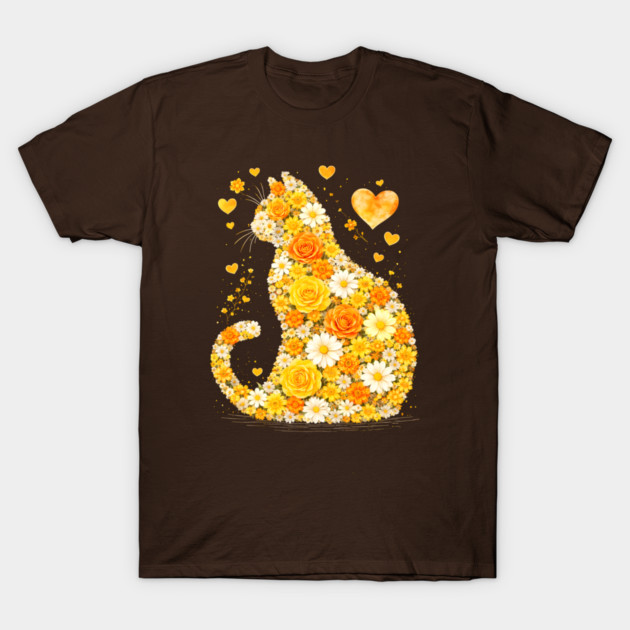 Blooming Cat With Yellow Flowers T-Shirt by Champanie's Store
