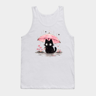 Cute Black Cat With Pink Umbrella Tank Top