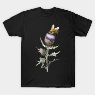 Vintage Scottish Thistle Floral Bee Botanical Plant Nature T-Shirt