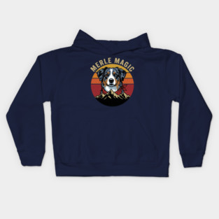 Merle Magic Australian Shepherd Retro Sunset Mountain Aussie Dog Art Kids Hoodie