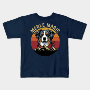 Merle Magic Australian Shepherd Retro Sunset Mountain Aussie Dog Art Kids T-Shirt