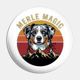 Merle Magic Australian Shepherd Retro Sunset Mountain Aussie Dog Art Pin