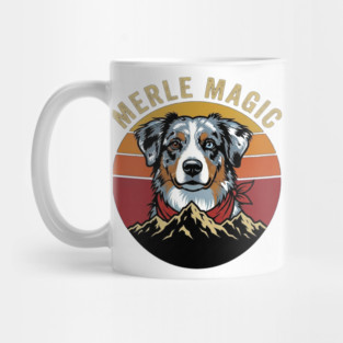 Merle Magic Australian Shepherd Retro Sunset Mountain Aussie Dog Art Mug