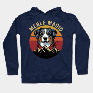 Merle Magic Australian Shepherd Retro Sunset Mountain Aussie Dog Art Hoodie