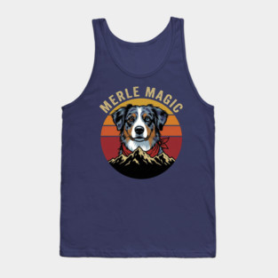 Merle Magic Australian Shepherd Retro Sunset Mountain Aussie Dog Art Tank Top