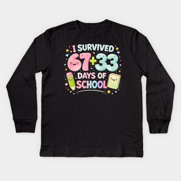 I Survived 67 + 33 Days Of School Elementary School Teacher Kids Long Sleeve T-Shirt by ArtistTee ⭐⭐⭐⭐⭐