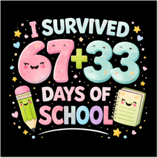 I Survived 67 + 33 Days Of School Elementary School Teacher Posters and Art