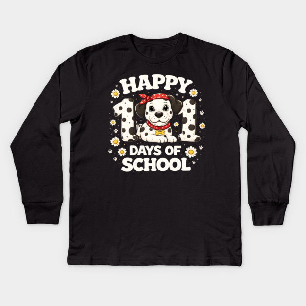 Happy 101 Days Of School Dalmatian Dog Teacher Kids Long Sleeve T-Shirt by ArtistTee ⭐⭐⭐⭐⭐
