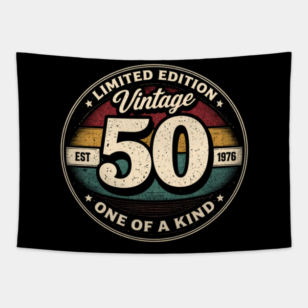 Limited Edition Vintage 50 One Of A Kind Est 1976 Birthday Milestone Tapestry by ArtistTee ⭐⭐⭐⭐⭐