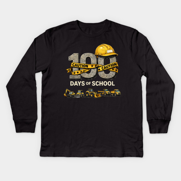 100 Days Of School Construction Worker Elementary School Kids Long Sleeve T-Shirt by ArtistTee ⭐⭐⭐⭐⭐