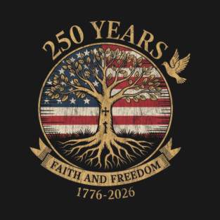 Flag Cross Tree 250 Years Faith and Freedom 1776-2026 T-Shirt