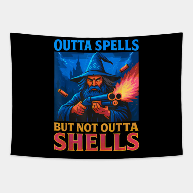 Outta Spells But Not Outta Shells Wizard Fantasy Tapestry by yangho