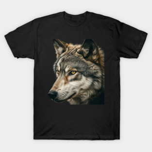 Majestic Wolf Close-Up Portrait Detailed Fur Fierce Gaze Wild Animal Strong Look T-Shirt