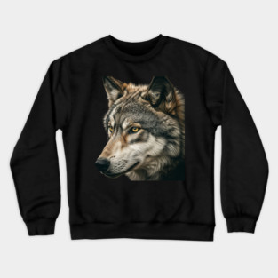 Majestic Wolf Close-Up Portrait Detailed Fur Fierce Gaze Wild Animal Strong Look Crewneck Sweatshirt