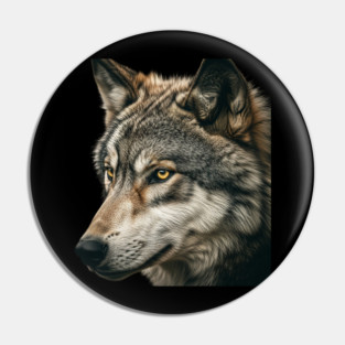 Majestic Wolf Close-Up Portrait Detailed Fur Fierce Gaze Wild Animal Strong Look Pin