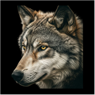 Majestic Wolf Close-Up Portrait Detailed Fur Fierce Gaze Wild Animal Strong Look Posters and Art