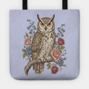 Vintage Botanical Great Horned Owl Tote