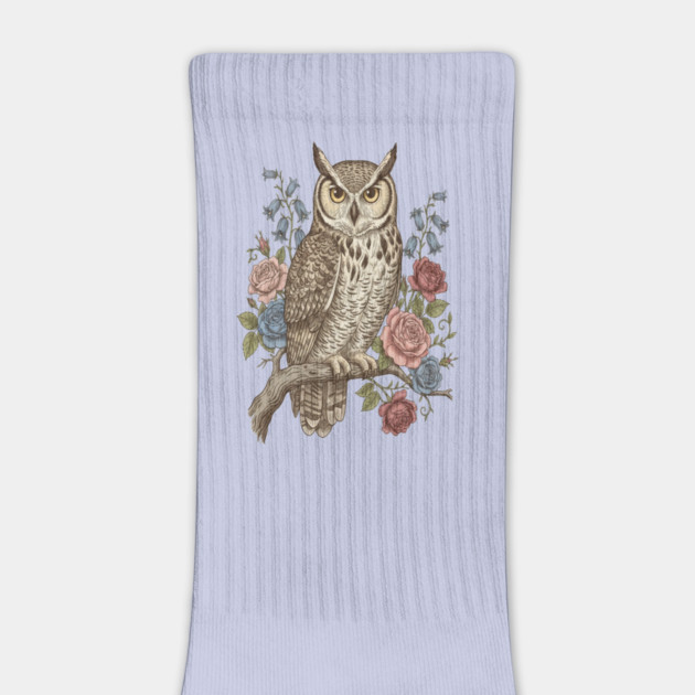 Vintage Botanical Great Horned Owl by BirdsnStuff
