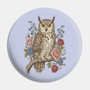 Vintage Botanical Great Horned Owl Pin