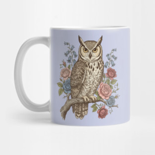 Vintage Botanical Great Horned Owl Mug
