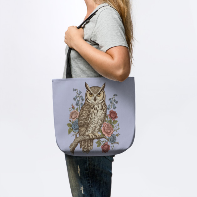 Vintage Botanical Great Horned Owl by BirdsnStuff