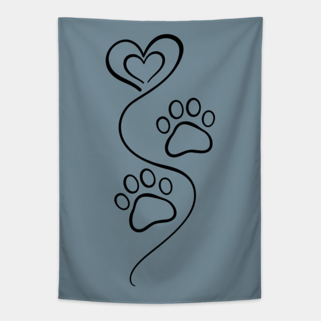 Love Paw Print Line Art Tapestry by Champanie's Store