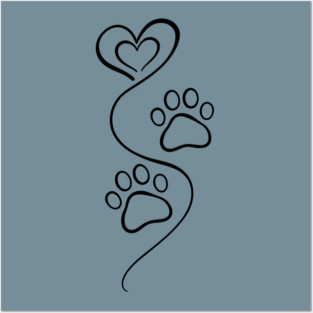 Love Paw Print Line Art Posters and Art