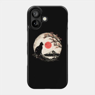 Cat Under Red Moon Sakura Night Phone Case