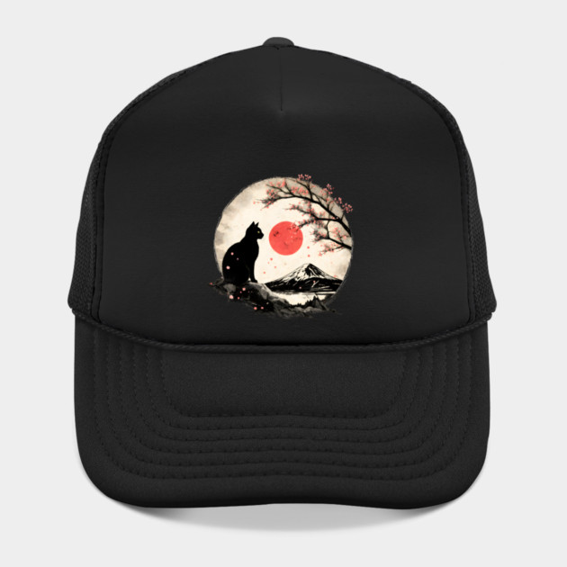 Cat Under Red Moon Sakura Night by Champanie's Store