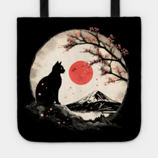 Cat Under Red Moon Sakura Night Tote