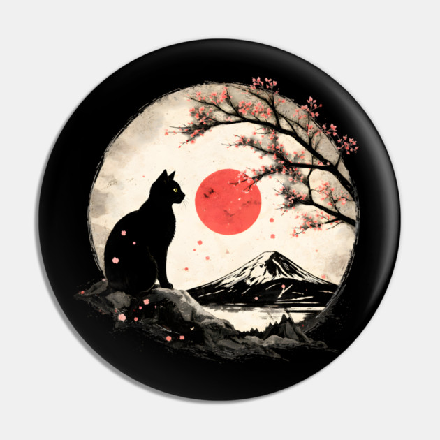Cat Under Red Moon Sakura Night Pin by Champanie's Store